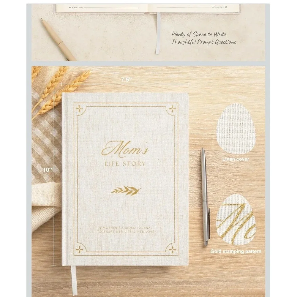 And Per Se Mom's Life Story Guided Journal Linen Gold Foil Memory Keepsake Book